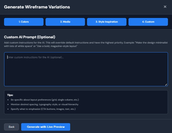 Step 5: Write a custom prompt to guide the hero section wireframe