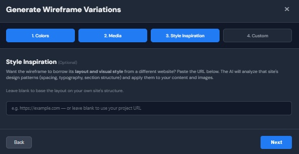 Step 4: Add an inspiration URL to pull design patterns from another site