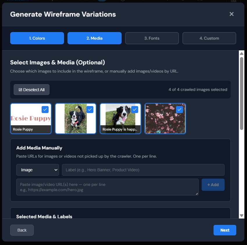 Step 3b: Select images and brand media
